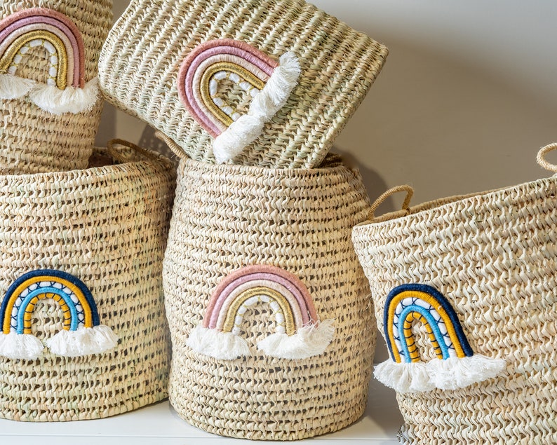 Rainbow Basket Macrame Basket Wall Hanging Rainbow Storage Etsy