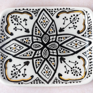Bandeja de cerámica moderna / Bandeja de cerámica decorativa, Bandeja de cerámica hecha a mano / Bandeja de estilo marroquí, Bandeja de cerámica para baño, Bandeja rectangular grande