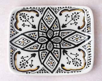 Modern Ceramic Tray | Decorative Ceramic Tray, Handmade Pottery Tray |  Moroccan Style Tray, Ceramic Bathroom Tray, Large Rectangular Tray