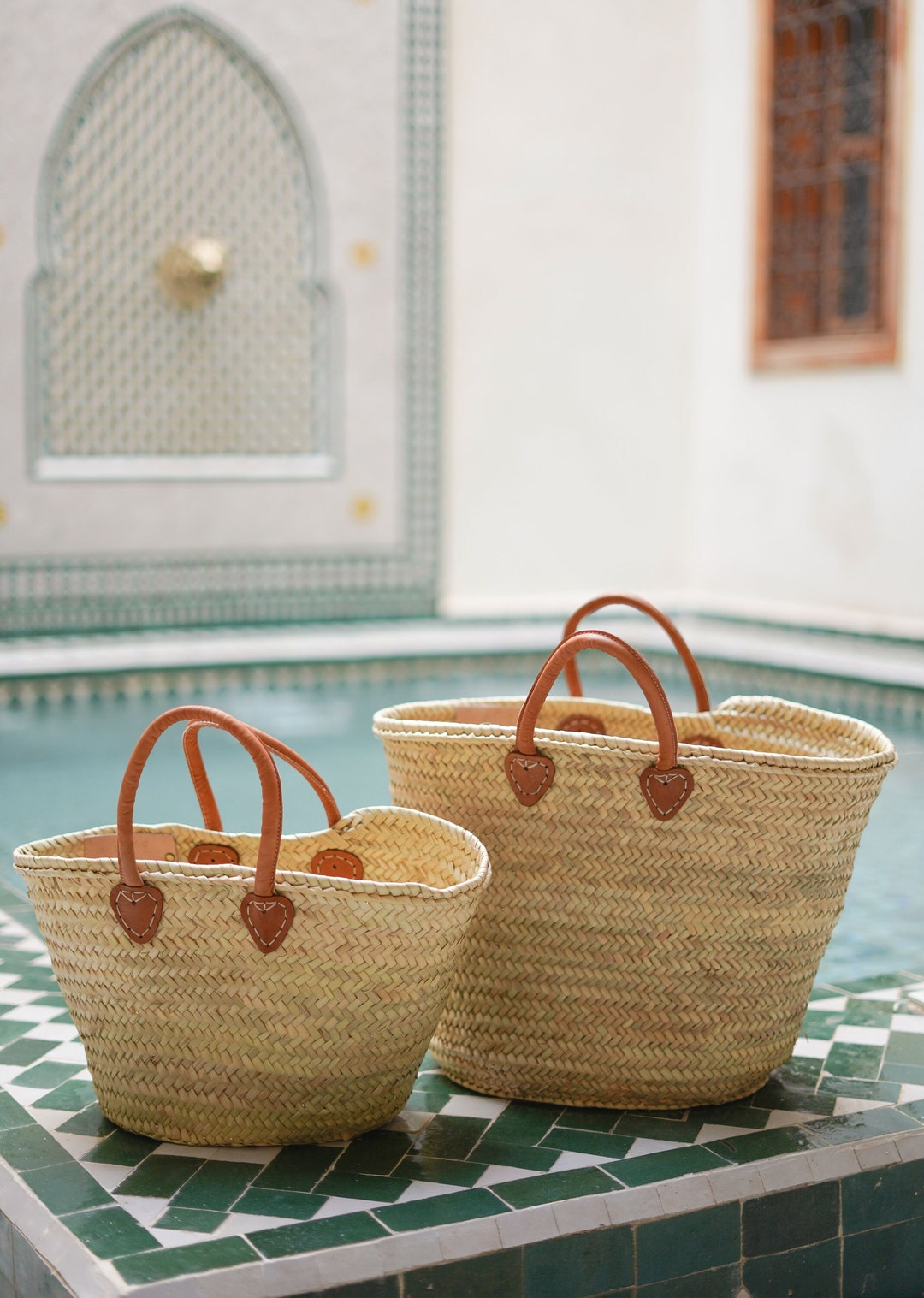 Leather Straw Bag | French Basket Bag | Leather Handles Bag | Moroccan ...