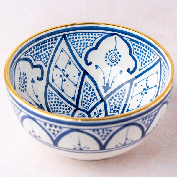 Blue and White Bowl | Ceramic bowl with Lid, Handmade Ceramic Serving Bowl, Moroccan Ceramic Bowl | Turkish Ceramic Bowl, Large Fruit Bowl