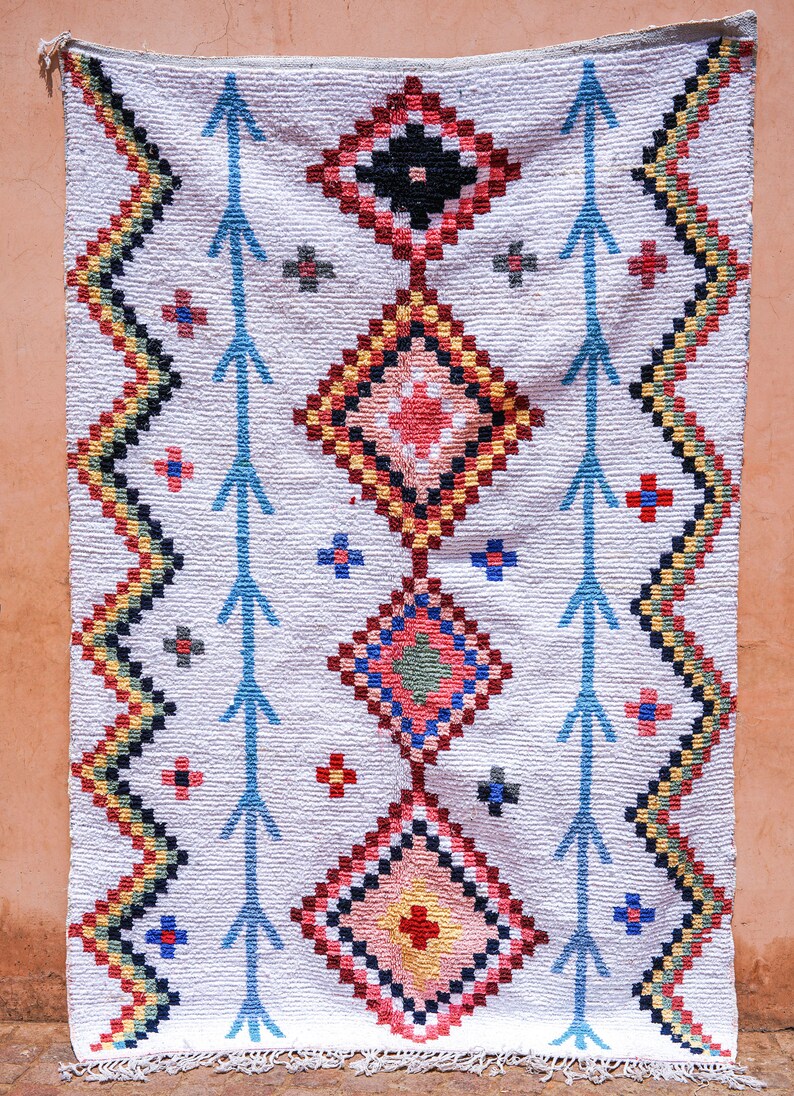 Cotton Boucherouite Rug 7 x 4 Handmade Moroccan Rug Colorful Rug Nursery Rug Bohemian Rug Tapis Kids Rug Scandivania Decor/Rugs image 3