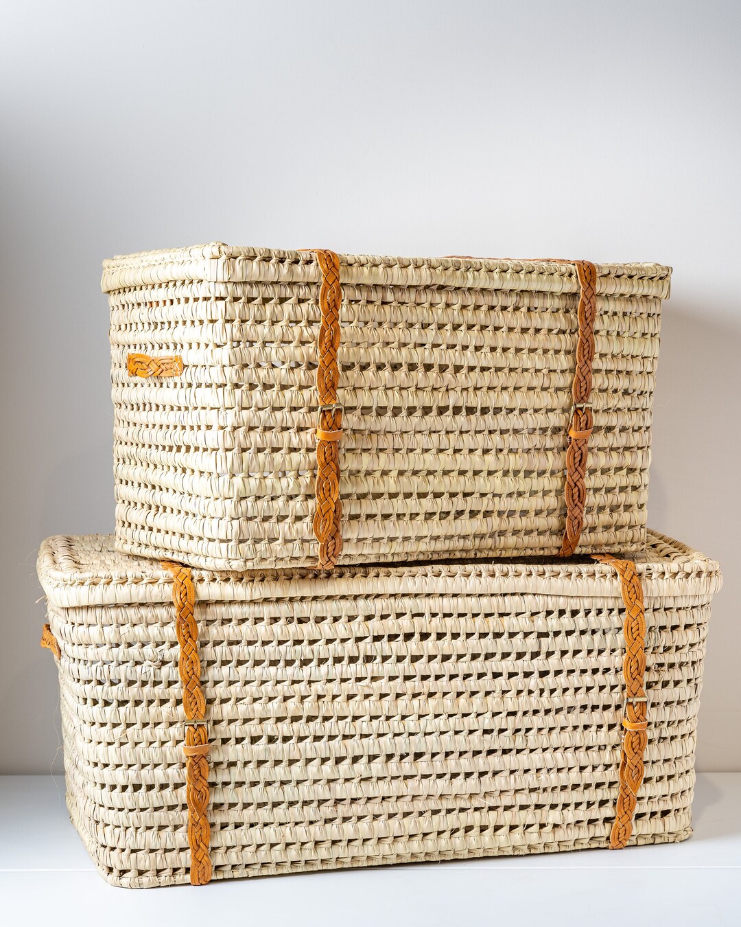 Handmade Storage Trunk With Leather Palm Leaf Wicker Storage Etsy