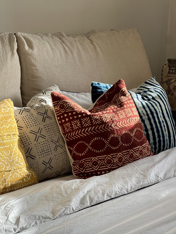 White Mudcloth Pillow Cover, African Throw Pillows, Mudcloth