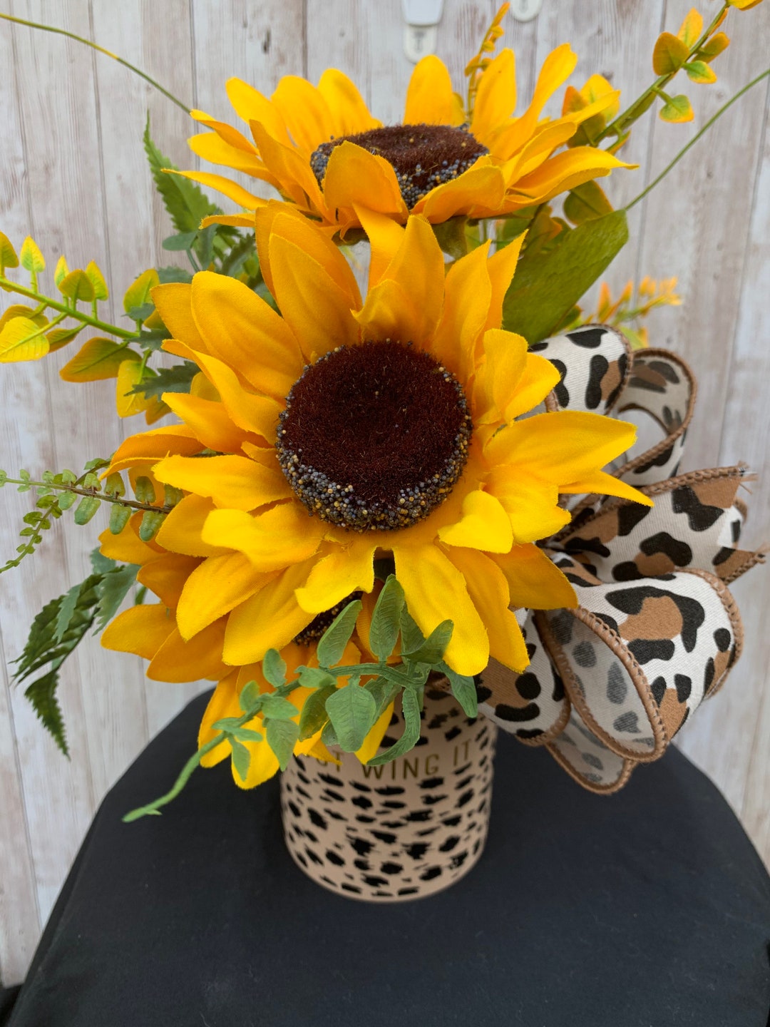 Leopard Cup Sunflower Arrangement for Small Spaces. Appreciation Gift
