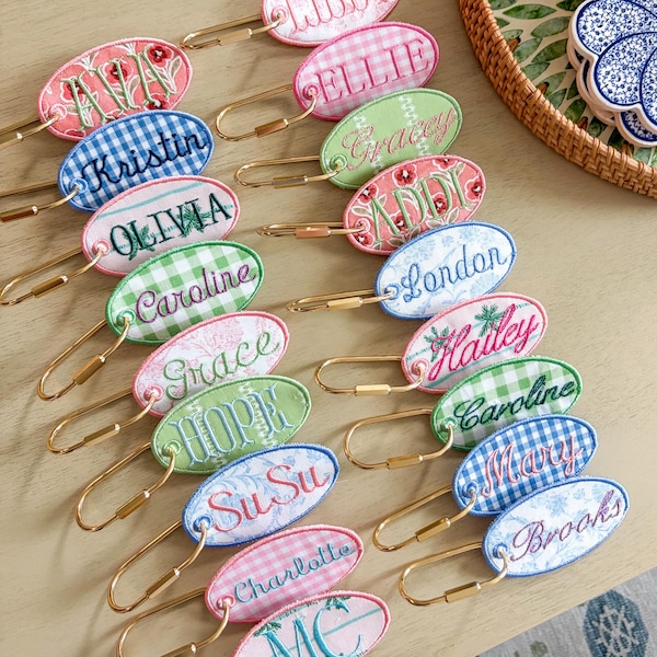 Gepersonaliseerde geborduurde bagagelabel | Gepersonaliseerde geborduurde tashanger | Sleutelhanger met initialen | Bagagelabel | Sleutelhangeraccessoire | Cadeau voor haar