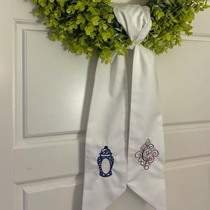 Custom Embroidered Wreath Sash with Ginger Jar | Personalized Monogram Door Bow | Seasonal Wreath Accent | Southern & Grandmillennial Decor
