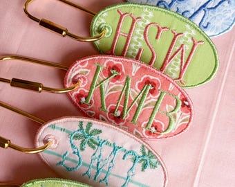 Personalized Embroidered Bag Tag | Custom Embroidered Bag Charm | Custom Initial Keychain | Luggage Tag | Key Ring Accessory | Gift for Her