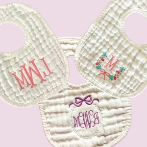 Monogram Baby Bib | Personalized Baby Gift | Embroidered Bib | Muslin Bib for Baby Shower |