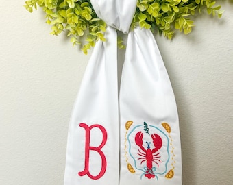 Monogrammed Lobster Wreath Sash: Coastal Beach House Door Decor