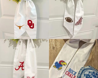 Custom Sports Team Wreath Sash | House Divided Wreath Sash | Football Wreath Sash | Custom Embroidered Wreath Sash
