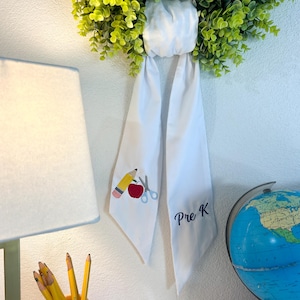 Teacher Wreath Sash | Back to School Door Hanger | Embroidered Classroom Decor | Personalized Teacher Gift | Teacher Door Hanger