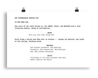 Wydruk scenariusza filmu „Jurassic Park” | Plakat scenariusza filmu „Laura Dern”