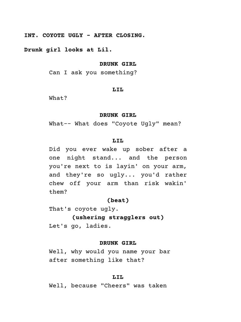 Ugly Script Coyote Ugly Film Script Poster: Bar Scene Screenplay (digital Print) - Etsy