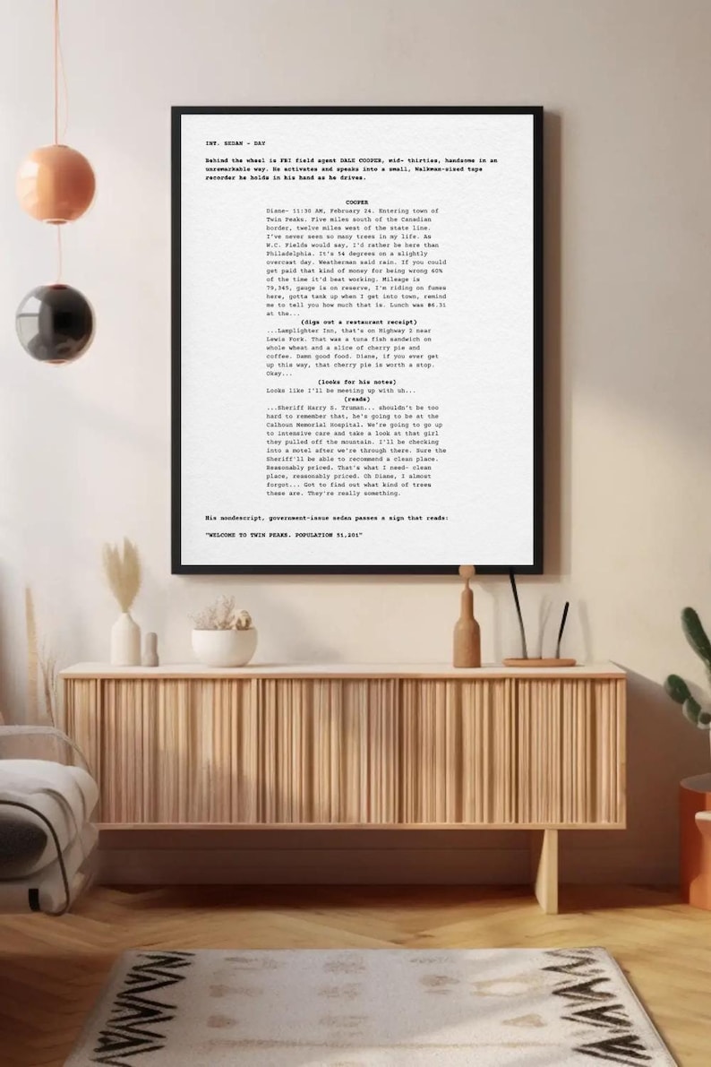 Twin Peaks Script Poster: Agent Cooper Screenplay Art (digital Download ...