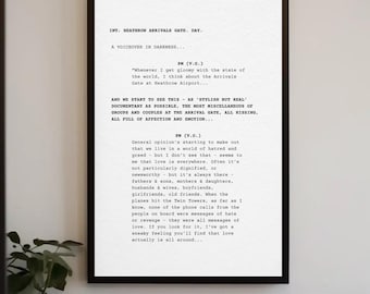 Love Actually-scriptafdruk: scène op luchthaven Heathrow (digitale download)