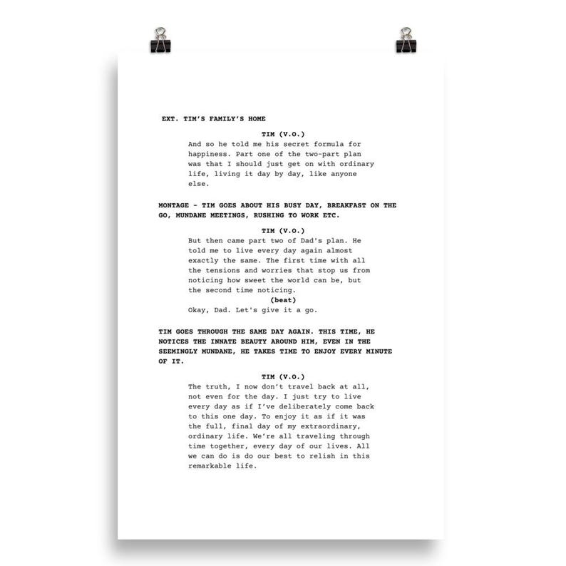 About Time Film Script Print: Secret for Happiness Quote Physical ...