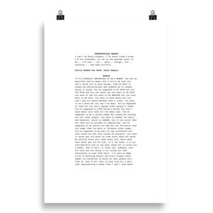 May include: A white poster with black text, held in place by two black binder clips. The text, titled "Stereotypical Barbie," discusses societal expectations of women. The poster's message is a commentary on gender roles and pressures.