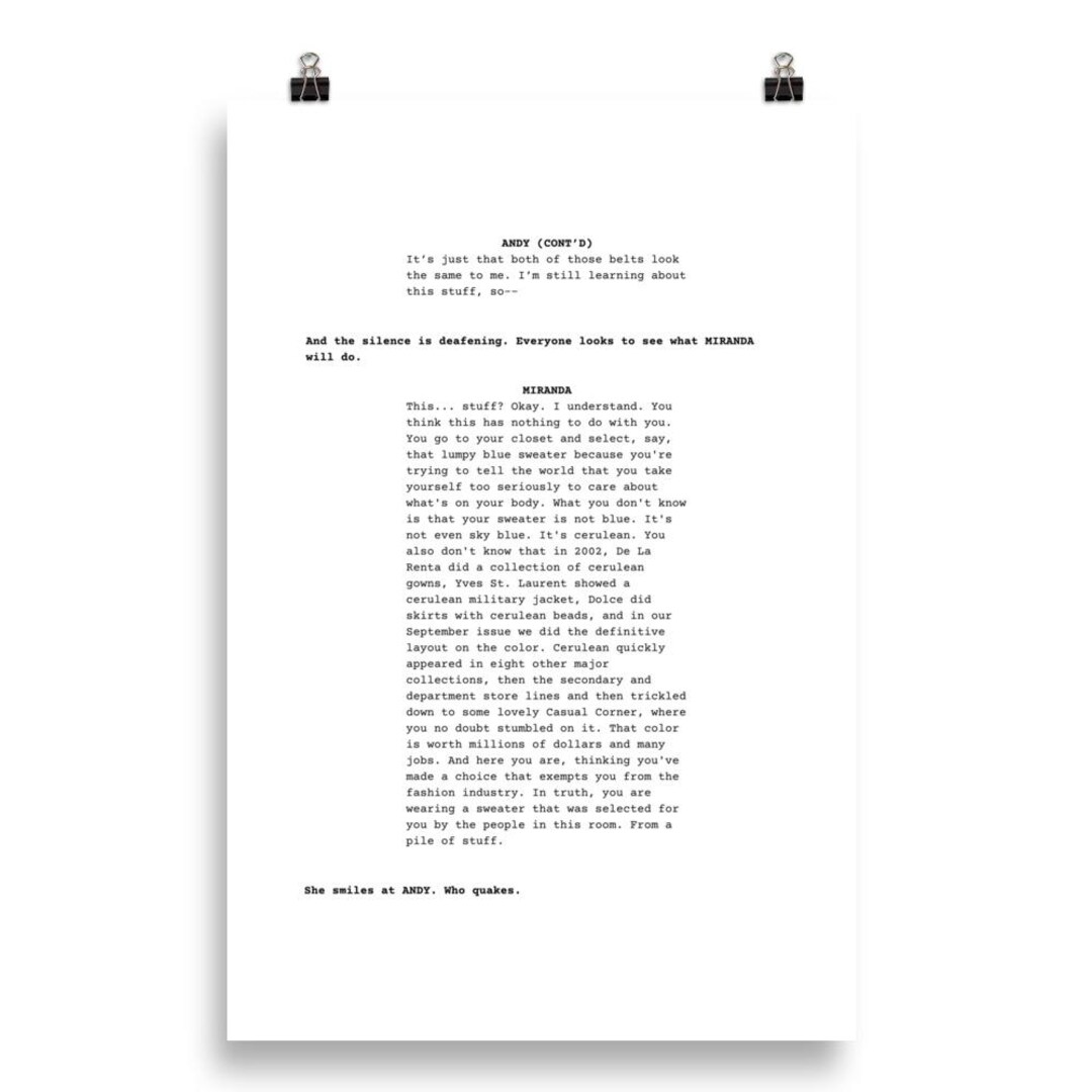 Devil Wears Prada Script Print: Cerulean Scene Movie Physical Poster ...