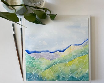 Bright watercolor// geometric landscape/ original art
