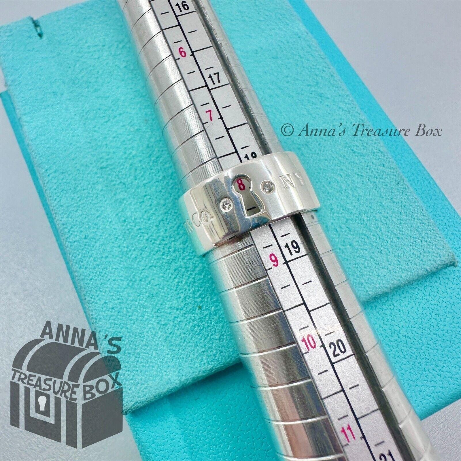 Tiffany & Co. 925 Silver Keyhole 2 Diamond Wide Band Ring Sz Tiffany & Co. 925 Silver Keyhole 2 Diamond Wide Band Ring Sz