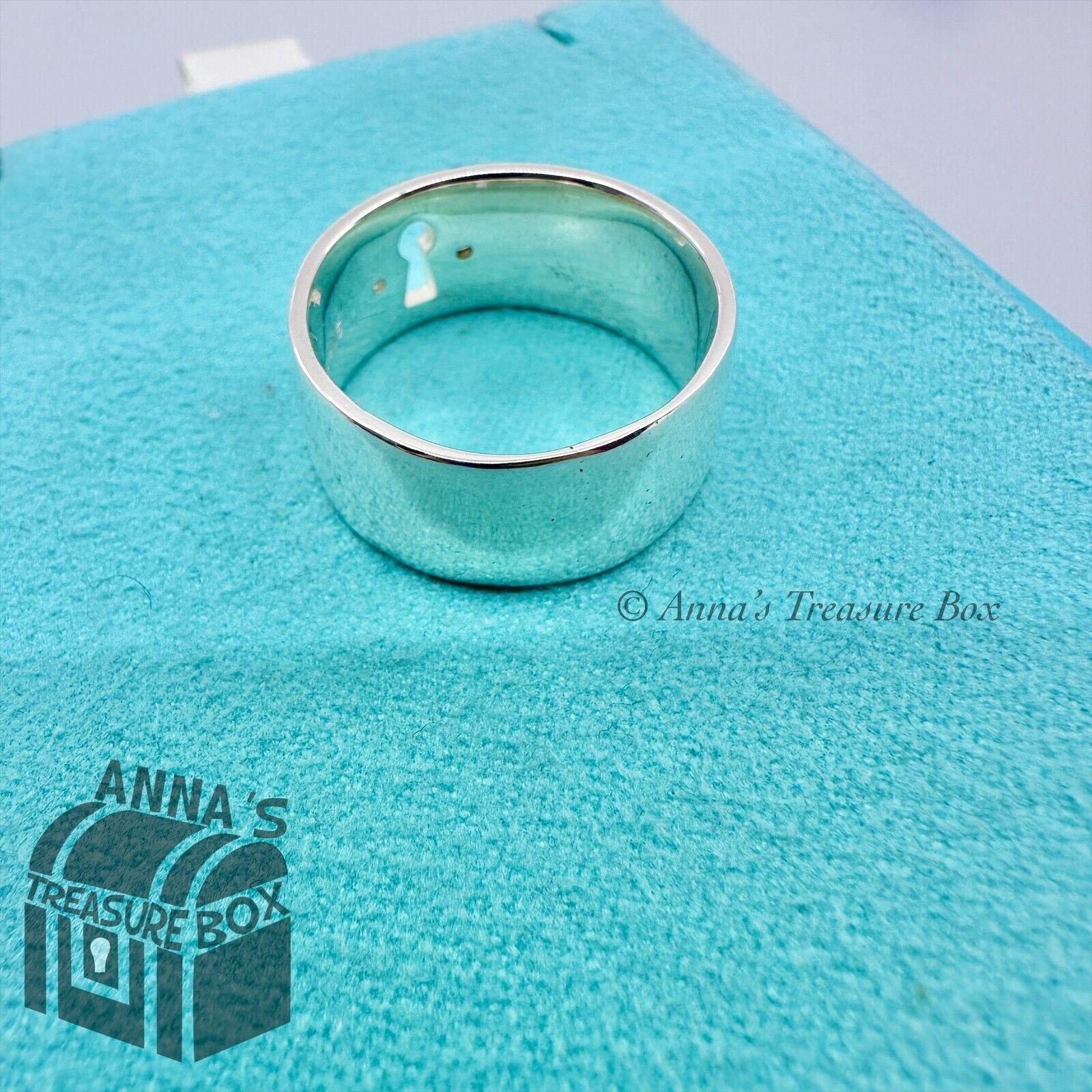 Tiffany & Co. 925 Silver Keyhole 2 Diamond Wide Band Ring Sz
