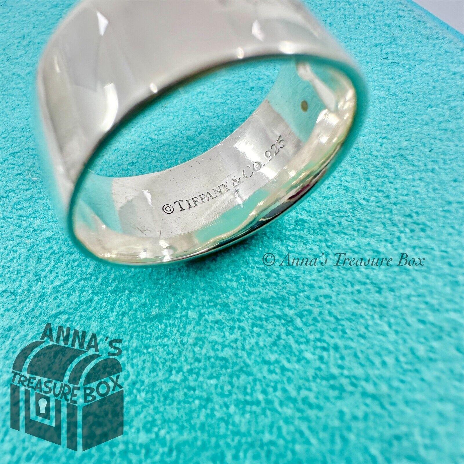 Tiffany & Co. 925 Silver Keyhole 2 Diamond Wide Band Ring Sz Tiffany & Co. 925 Silver Keyhole 2 Diamond Wide Band Ring Sz