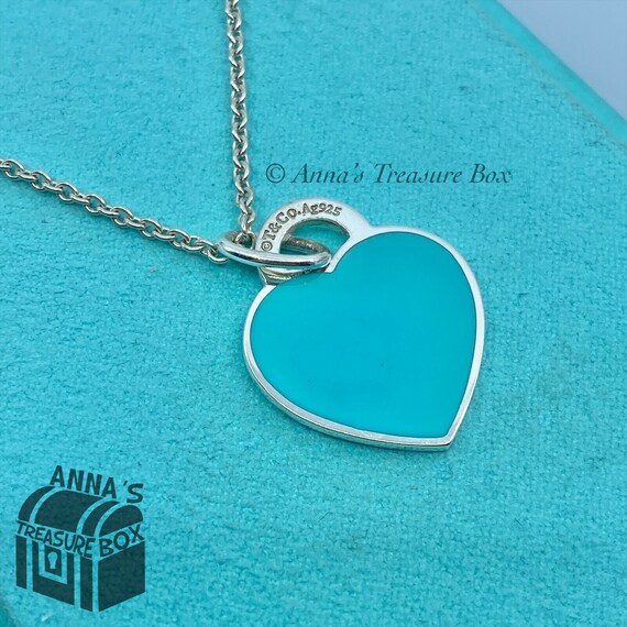 Tiffany & Co Silver Blue Enamel Shopping Bag Necklace Charm Pendant Gift Pouch