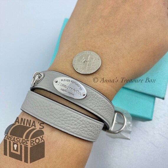Tiffany Co. Gray Leather Double Wrap Bracelet Large X large box