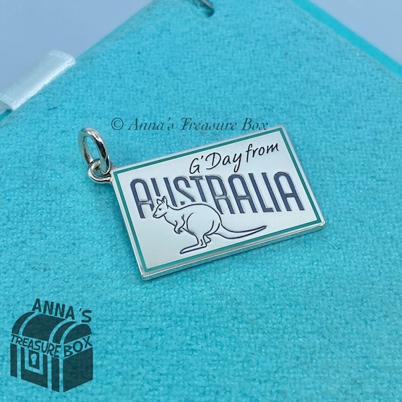 Tiffany Co. 925 Silver Blue Enamel Australia Postcard Charm box Pouch Rbbn Etsy Australia