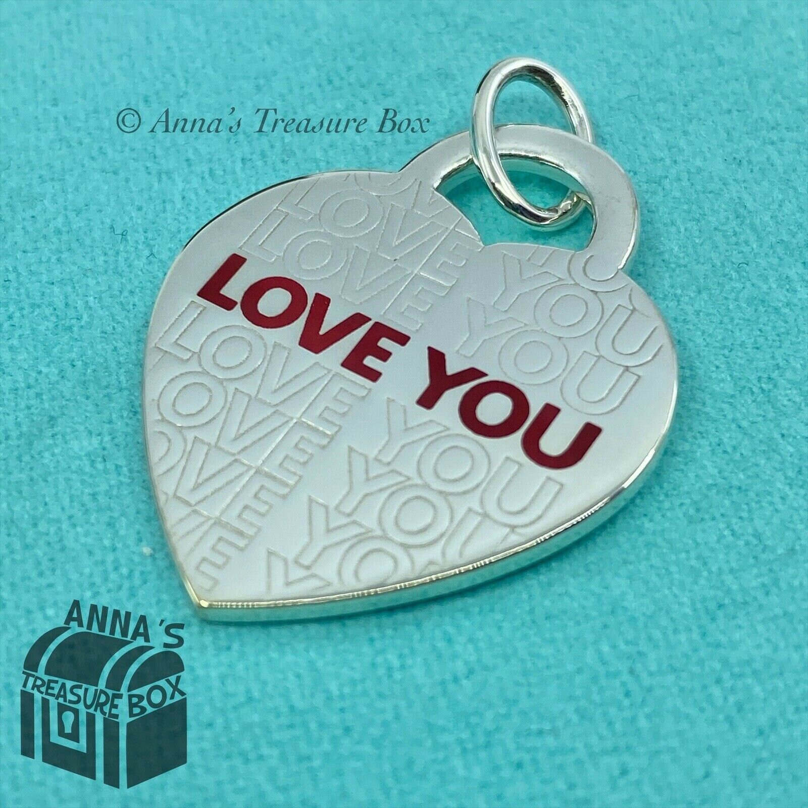 Tiffany & Co. 925 Silver LARGE Red LOVE YOU Heart Charm Pendant bx 