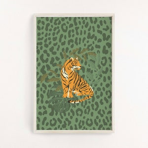 Printable Tiger Safari Emerald Green Nursery Wall Art Instant Download