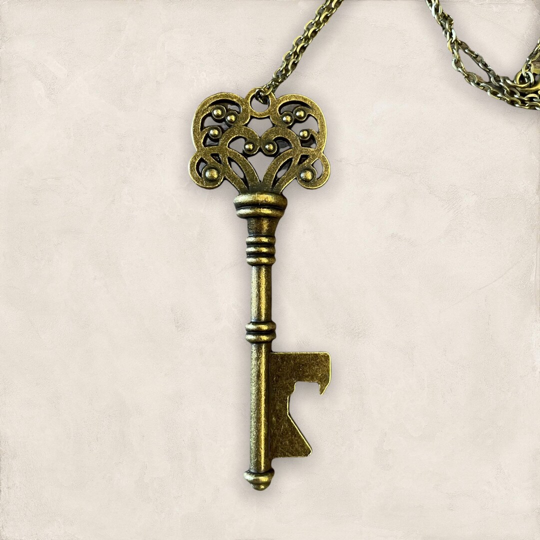 Large Vintage Bronze Key Bottle Opener Necklace Etsy