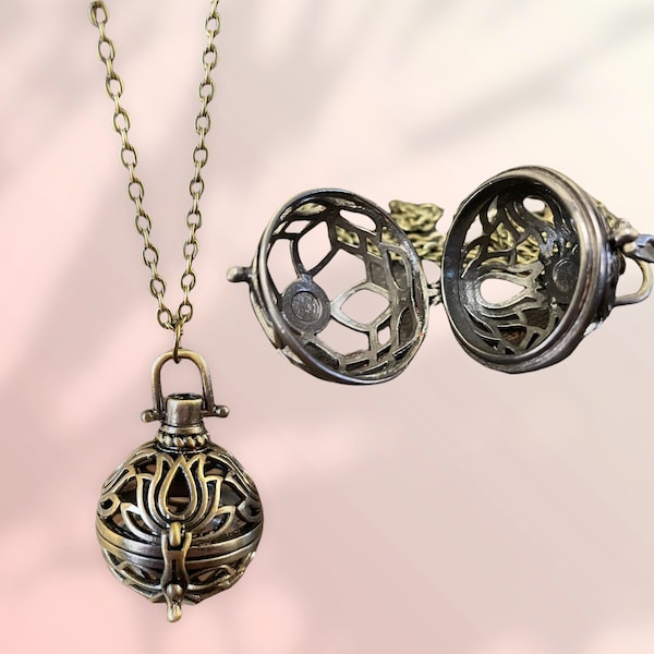 Mystic Cage Pendant / Brass Locket Necklace / Oil Diffuser / Crystal Locket