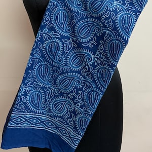Blue Lightweight Pareo Sarong Scarf, Women Cotton Beach Coverup, Long Scarf for ladies, Hand Block Printed Indian Pareo, Indigo Summer Pareo