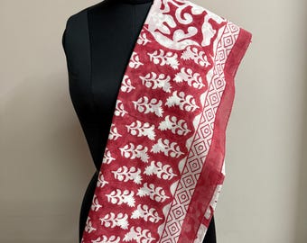 Red and White Cotton Shrong, Women beach wrap Pareo, Long Scarf for summer, Block Print Beach Coverup, Soft Comfortable Cotton Pareo sarong