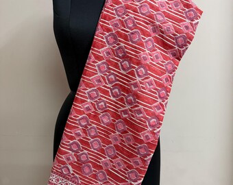 Bright Red Cotton Sarong, Indian Geometrical Design Pareo, Summer Sarong for women, Block Printed Beach Bikni Coverup, Pareo Sarong fabric,