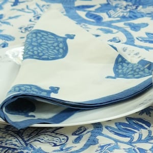 Tovaglioli di cotone blu e bianchi, tovaglioli con stampa floreale indiana, tovaglioli da tavola per uso quotidiano, tovaglioli per feste in stile rustico, 16x16