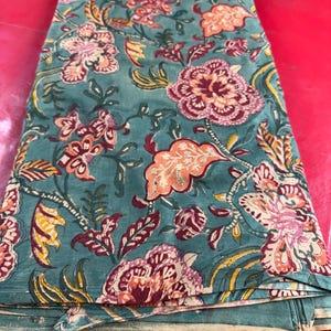 Basil Green Dress fabric/Block Printed Fabric/floral print/Indian print fabric/Fabric for Curtains Pillow/Fabric by yard/Customizable fabric