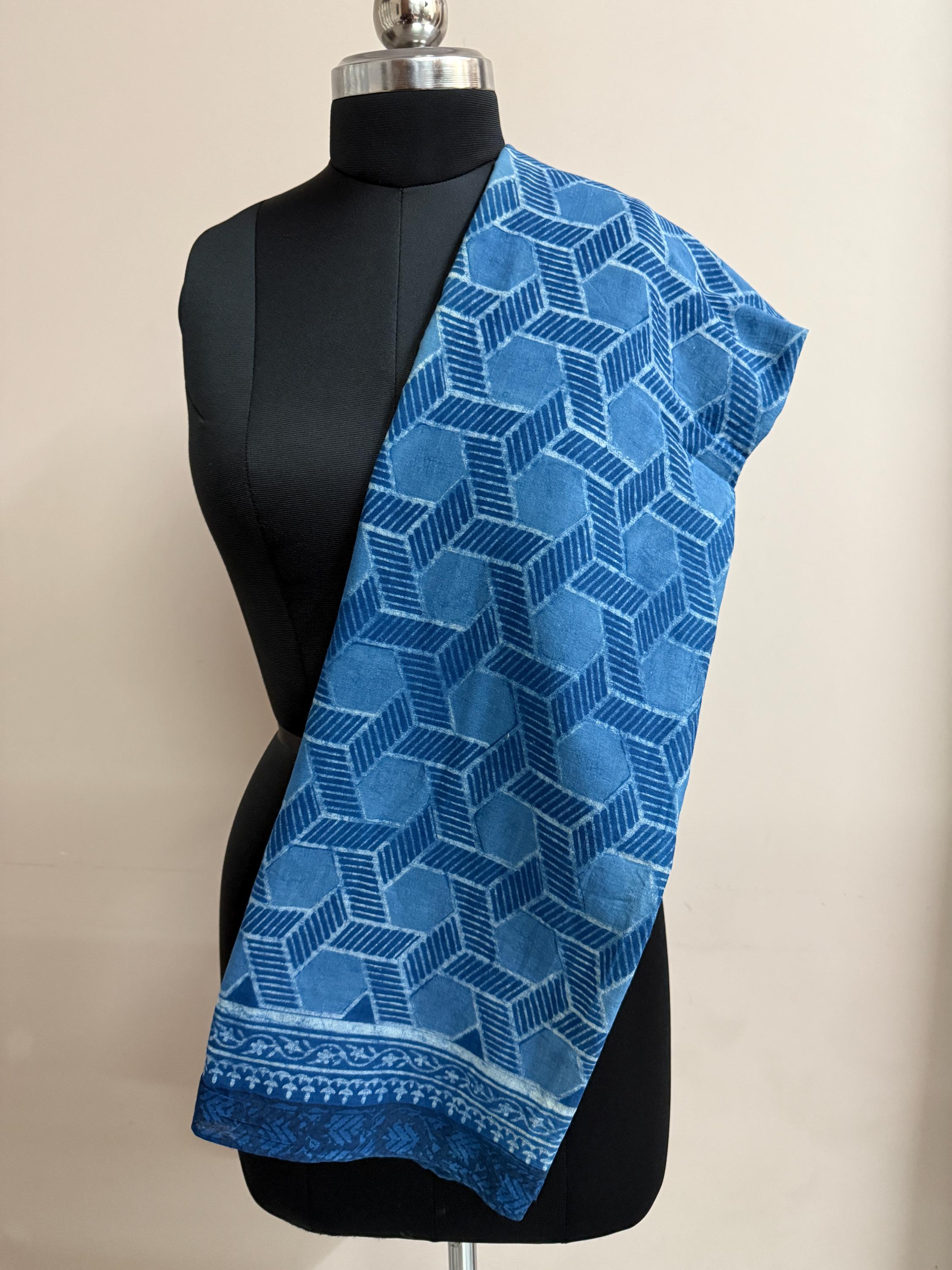 Geometrical Block Printed Indigo Pareo Sarong, Women Cotton Long Scarf, Soft Comfortable Beach Coverup, Blue Indian Pareo, Summer sarong