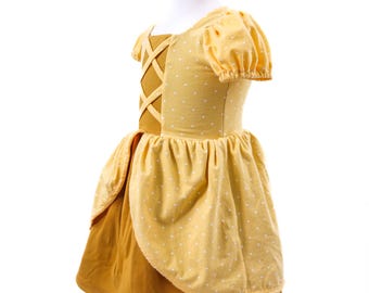 Dandelion Polka Dot Girls Dress, Fairytale Twirl Dress, Lace Up Bodice, Puff Sleeve Toddler