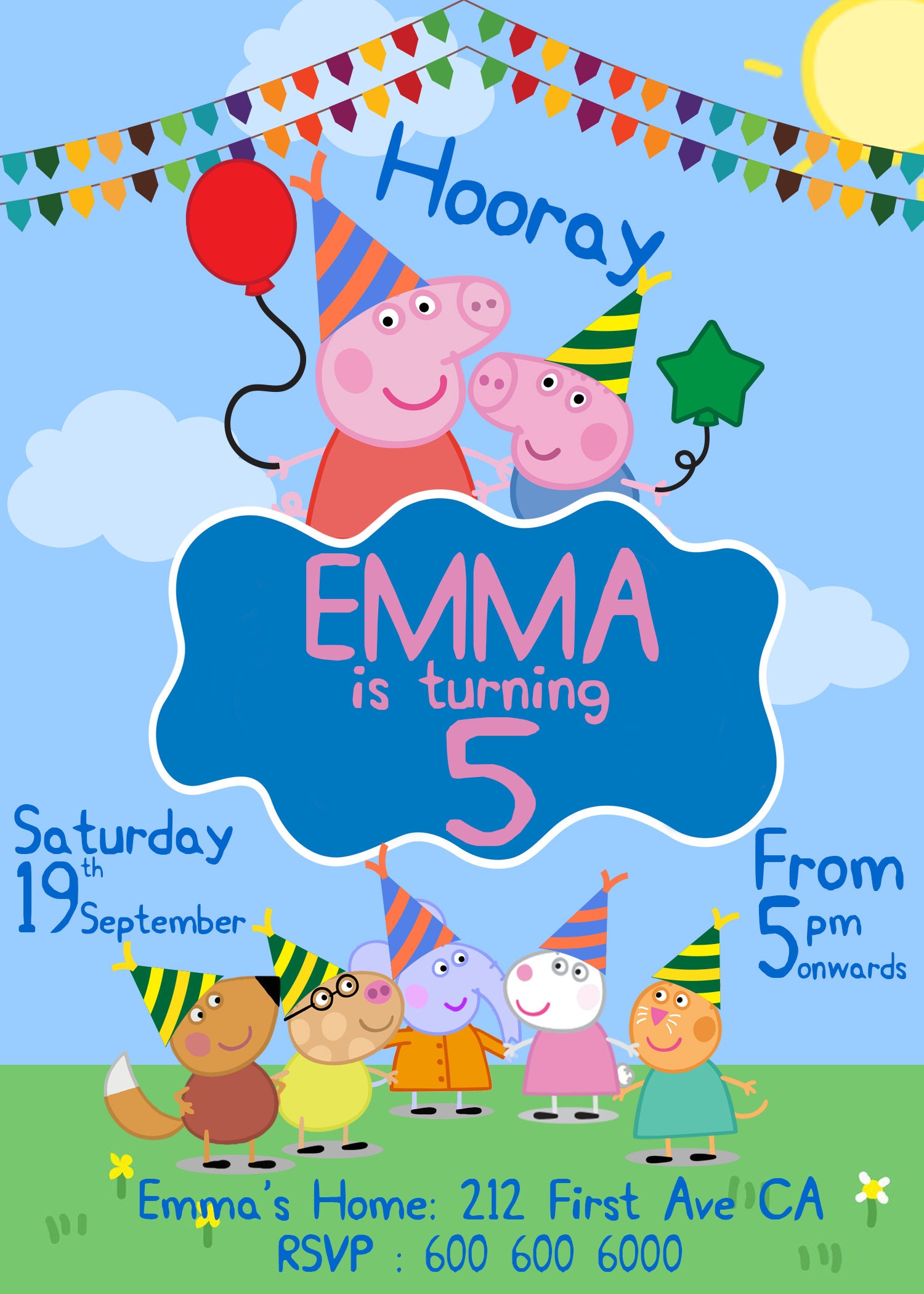 Peppa Pig Birthday Invitation Peppa Pig Birthday Kids Etsy