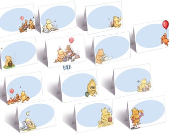 Klassische Winne the Pooh Lebensmitteletiketten, Essenszelte, Tischkarten, Klassiker Winne the Pooh Partyzubehör, 12 Designs, Sofort Download