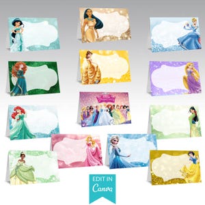 Étiquette de nourriture pour fête de princesse, tentes de nourriture de fête de princesse, marque-places princesses, articles de fête à thème princesse, 12 modèles, téléchargement immédiat