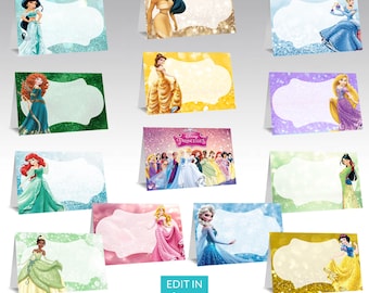 Prinzessin Party Essen Etikett, Prinzessin Party Essen, Prinzessinnen Tischkarten, Prinzessin Thema Party Zubehör, 12 Designs, Instant Download