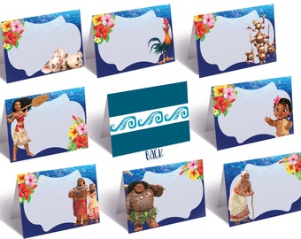 Etiquetas de comida para fiestas de Moana, tiendas de campaña de comida para fiestas de Moana, tarjetas de lugar de Moana, suministros para fiestas temáticas de Moana, descarga instantánea