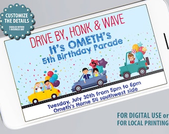 Drive by birthday, Birthday parade invitation personalized, Drive by party tags, Quarantine birthday party, Digital Files Only