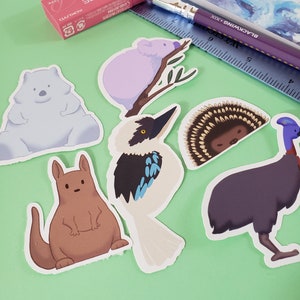 Pack d'autocollants d'animaux australiens pour les amoureux des animaux | autocollant d'illustration numérique | Lot d'autocollants de 2 po.