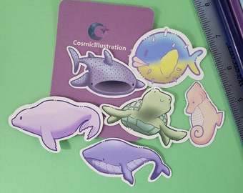 Cute Ocean Animal Sticker Pack | Marine Animal Stickers | Digital Illustration Stickers | multi-size Sticker Pack