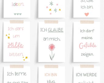 24 Affirmation Cards (PDF) for Children to Print | Growth Mindset | Mindfulness | Positive Beliefs | 6 x 9 cm l A6 l 2 Sizes